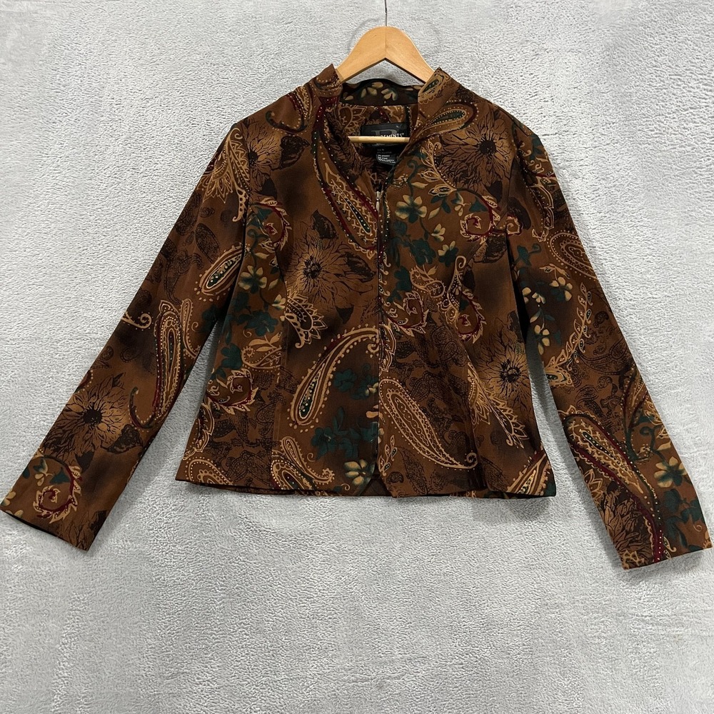 Vintage Requirements Jacket Womens Medium Zip Preppy Floral Paisley 90s‎ Retro